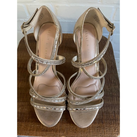 Kelly & Katie Shoes - Kelly &‎ Katie Gold Sparkle Rhinestone Strappy Stiletto Heels Women's Size 7.5